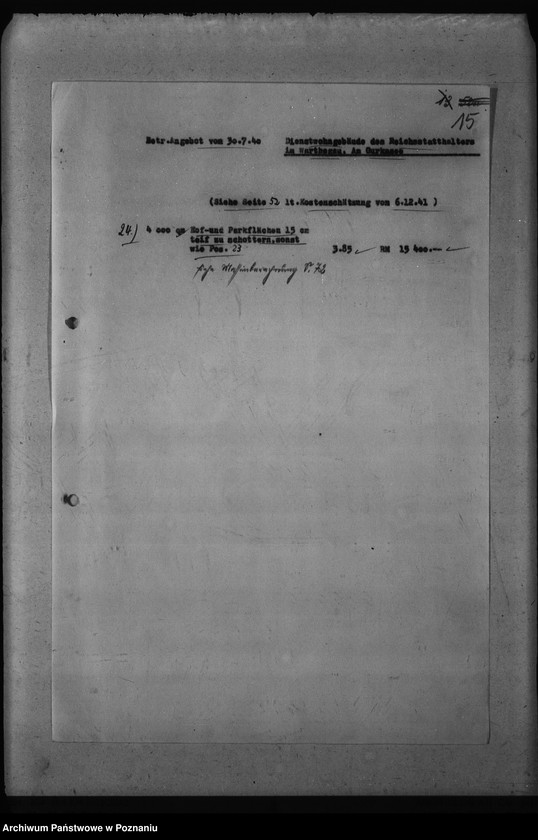 Obraz 19 z jednostki "Kostenanschlag zum Dienstwohngebäude des Reichsstatthalters des Warthegaues - nad jeziorem Góreckim"