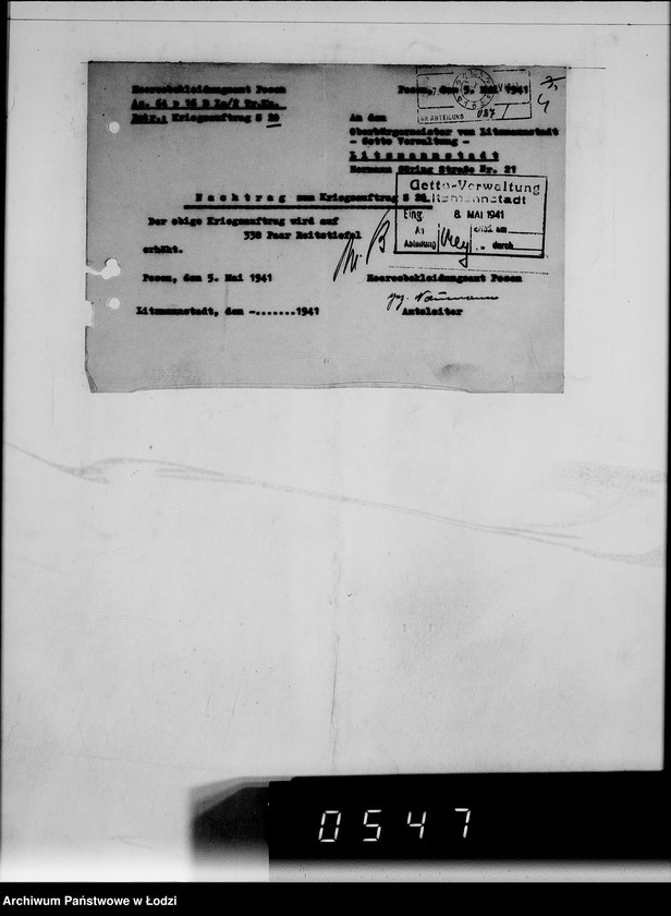 Obraz 8 z jednostki "Heeresbekleidungsamt Posen.Kriegsauftrag S.20/6"