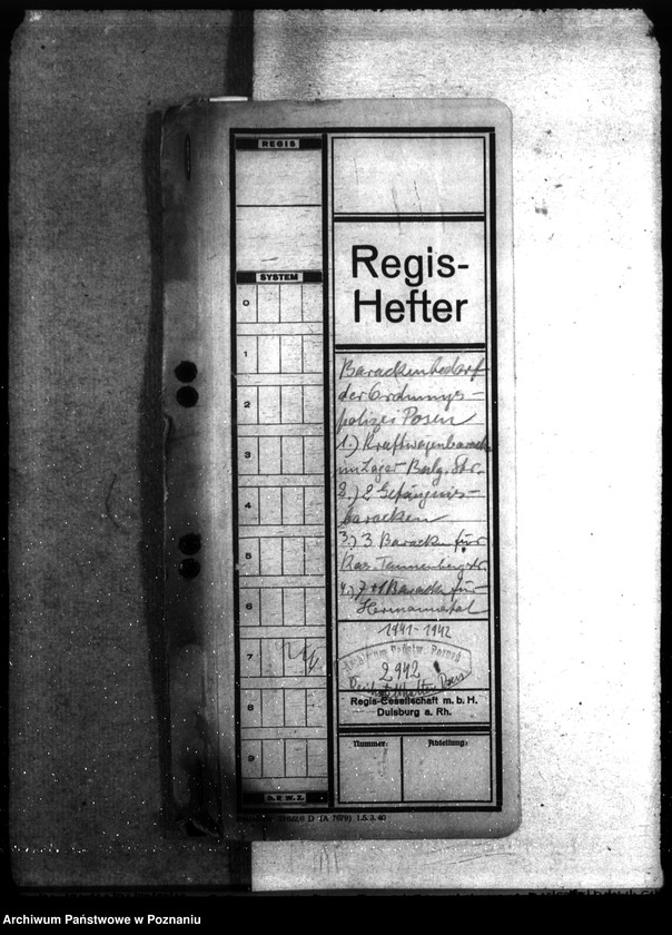 Obraz 4 z jednostki "Barackenbedarf der Ordnungspolizei - Posen: 1) Kraftwagenbaracke, 2) 2 Gefängnisbarakken, 3) 3 Baracke für Kaserne, 4) 7 - 1 Backere für Hermannstal"