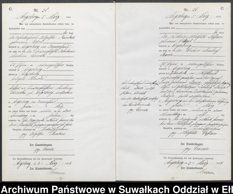 Obraz 20 z jednostki "Sterbe-Neben-Register des Preussischen Standes-Amtes Angerburg Kreis Angerburg"