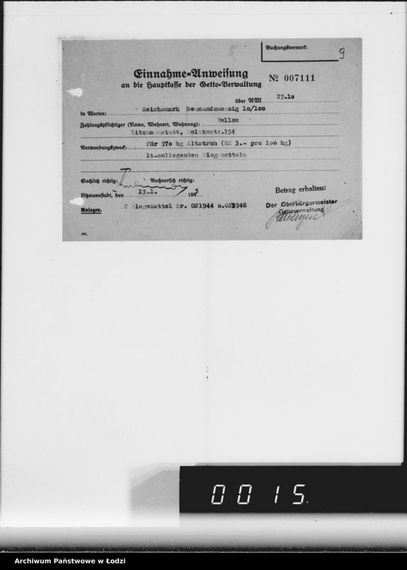 Obraz 13 z jednostki "Einnahme Anweisungen. [za różne wyroby] 73"