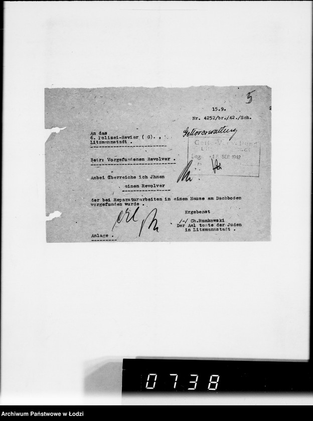 Obraz 9 z jednostki "Berichte der Polizei und Kripo [o zastrzeleniu Żydów uciekających z Getta i zatrzymaniu przemytników]"