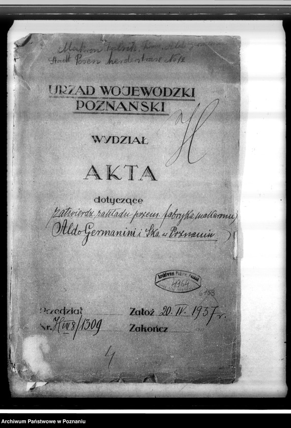image.from.unit.number "Zatwierdzenie zakładu przemysłowego /fabryki makaronu/  Aldo- Germanini i Spółka w Poznaniu"