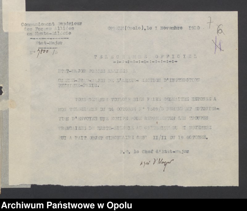 Obraz 9 z jednostki "Sorties /Korespondencja własna wychodząca, pisma, zarządzenia, potwierdzenia telefoniczne, instrukcje, sprawozdania/ 1.11.1920-31.01.1921"
