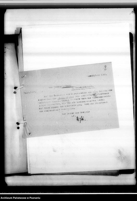 Obraz 6 z jednostki "Im Jahre 1940 beantragte Sterbeurkunden (miejscowych Niemców, którzy zginęli w 1939 roku"