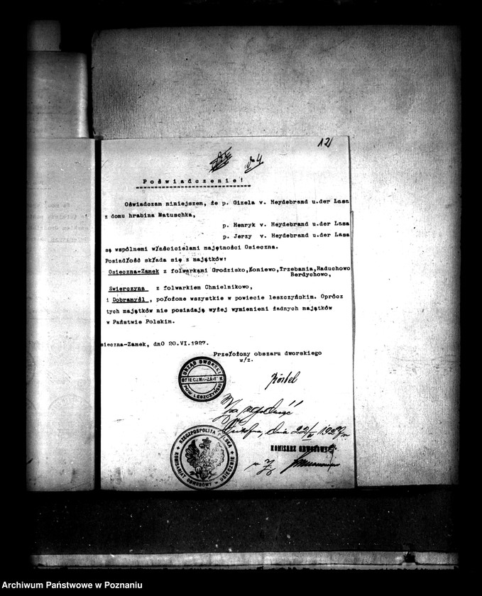 Obraz 16 z jednostki "Majątek Osieczna powiatu leszczyńskiego wyłączenie z art. 4/5 ustawy o reformie rolnej Henryk Heydebrand"