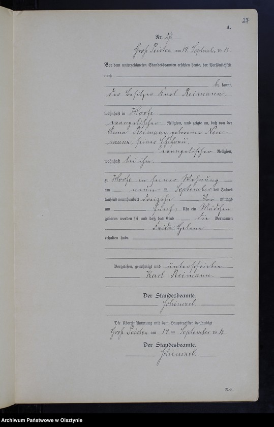 image.from.unit.number "Geburts-Neben-Register Nr 1 - 38 [Księga urodzeń- wtóropis ]"