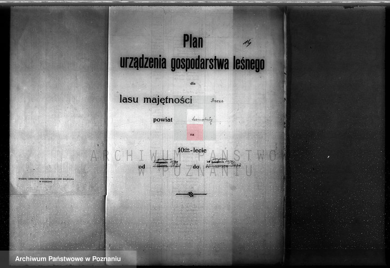 image.from.unit.number "Plan urządzenia gospodarstwa leśnego dla lasu majętności Brzoza powiat szamotulski 1929-1939"