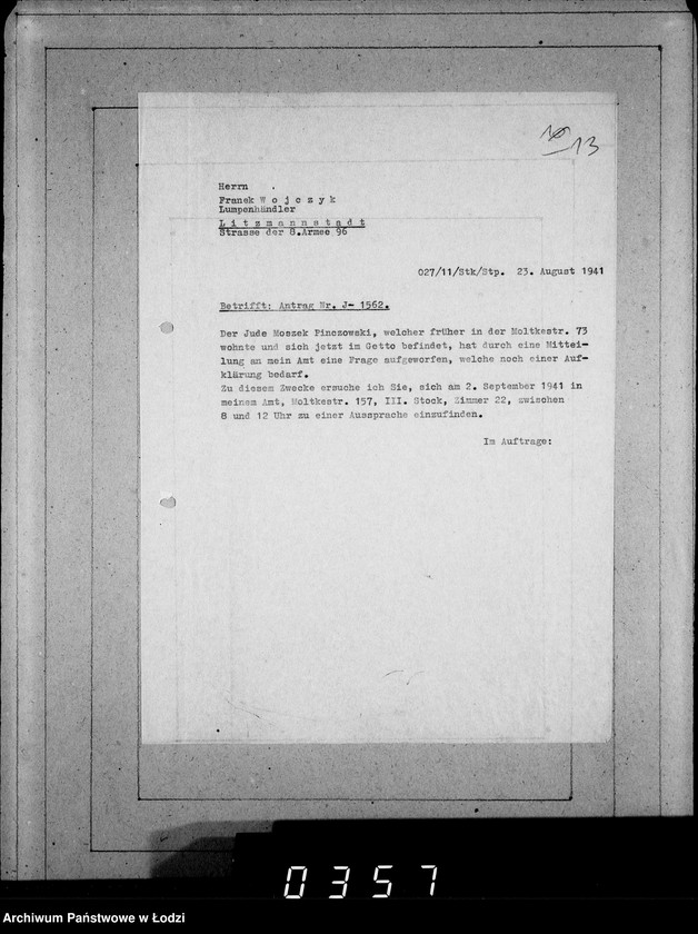 Obraz 17 z jednostki "J.1561-1580 [Wnioski Żydów z Getta o zwrot należności za towar wzięty na kredyt]"