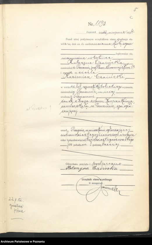 Obraz 7 z jednostki "Księga miejscowa zgonów tom III [Rejestr główny zgonów]"