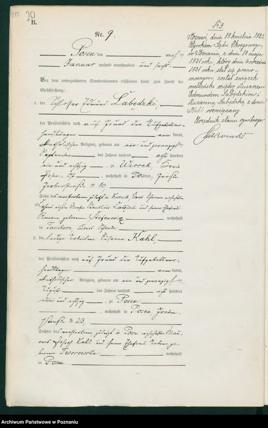 Obraz 20 z jednostki "Księga miejscowa małżeństw tom I"