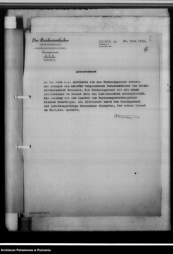 Obraz 12 z jednostki "[Korespondencja w sprawach organizacyjnych, sprawozdanie z działalności], Kreissippenamt Schroda [Środa]"