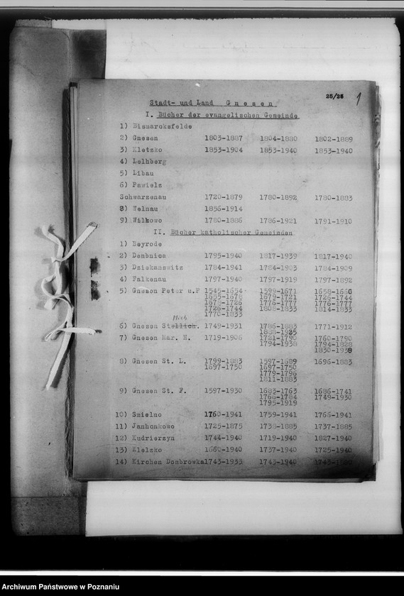 image.from.unit.number "Kreissippenamt Gnesen [Gniezno] - Stadt und Land [wykaz ksiąg kościelnych parafii ewangelickich, katolickich, duplikatów aktów stanu cywilnego, zapowiedzi osób wyznania katolickiego i mojżeszowego, ksiąg meldunkowych, konwertytów i innych]"