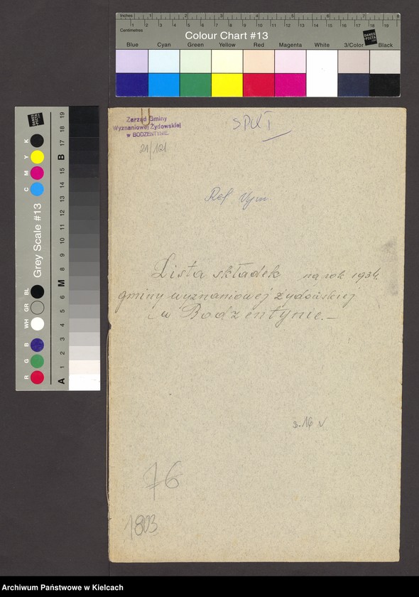 image.from.unit.number "Lista składek gminy wyznaniowej żydowskiej w Bodzentynie na 1934 r"