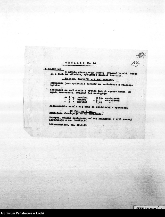 Obraz 16 z jednostki "[Okólniki różnych wydziałów i oddziałów (warzyw, kart, kuchni, mleczarni itd.) przesyłane do PSŻ]"