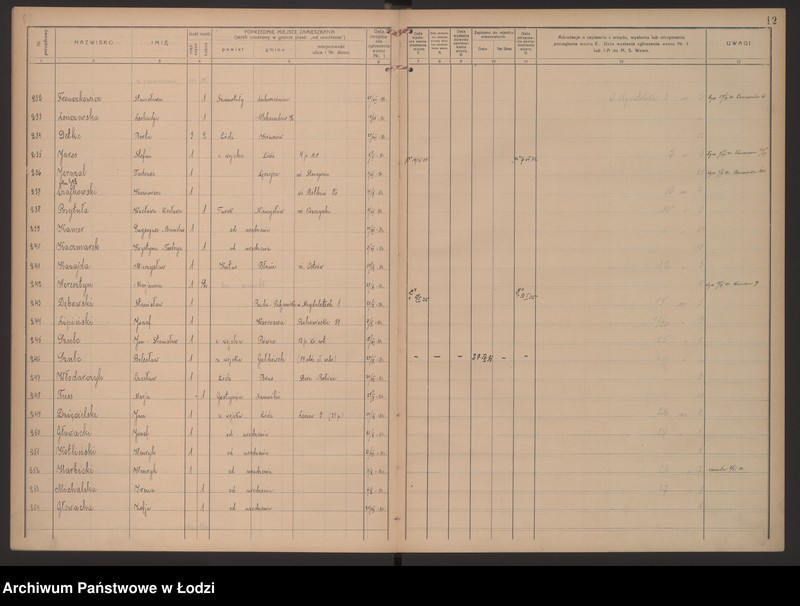 Obraz 15 z jednostki "Księga kontroli ruchu ludności (rejestr osób przybywających do gminy) Łódź, zameldowania pozaankietowe, komisariat XII, nr 1-769"