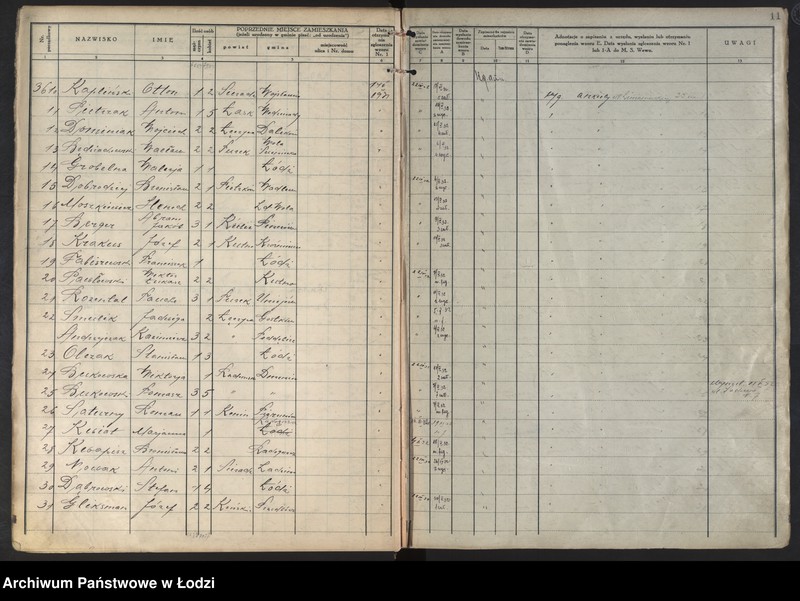 image.from.unit.number "Księga kontroli ruchu ludności (rejestr osób przybywających do gminy) Łódź, komisariat I, t. II nr 3456-6785"