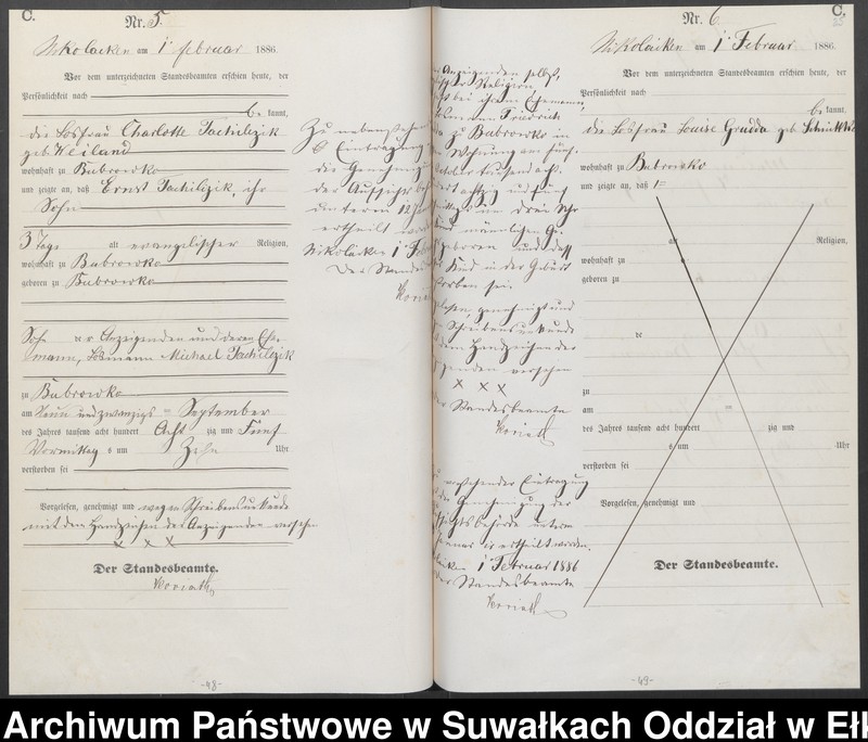 image.from.unit.number "Sterbe-Haupt-Register des Königlich Preussischen Standes-Amtes Forstrevier Nicolaiken Kreis Sensburg für das Jahr 1885[do 1887]"