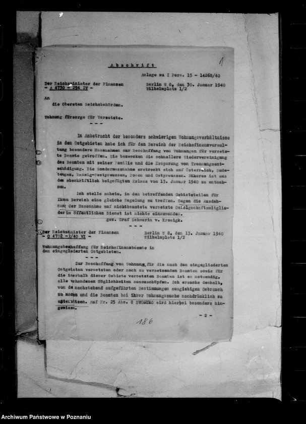 Obraz 5 z jednostki "Deutch- italeinische Vereinbarung für die abwandernden Deutschen aus Tirol. Verwendung von Haushaltsmitteln. Fürsorge für versetzte Angestellten. Reichsgrundbesitzvverzeichnis."