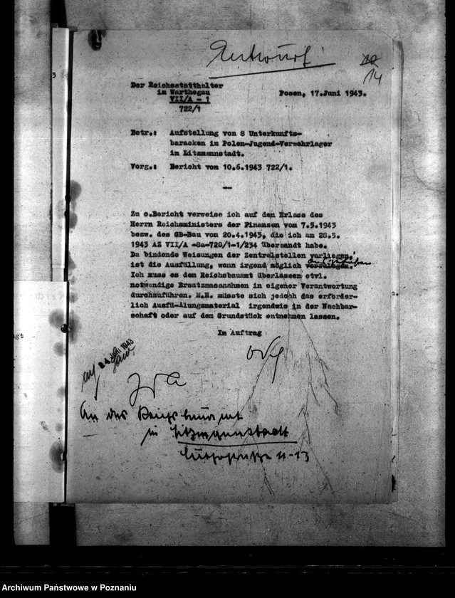 Obraz 18 z jednostki "Aufstellung von Baracken im Polenjugendverwahrlager Litzmannstadt (Łódź)"