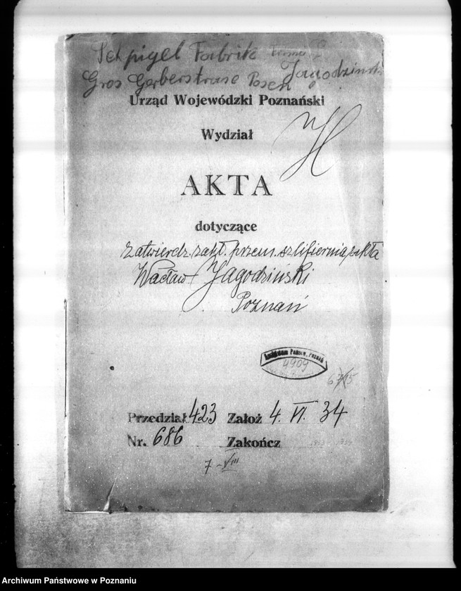 Obraz 4 z jednostki "Zatwierdzenie zakładu przemysłowego /szlifierni szkła/ W. Jagodzińskiego w Poznaniu"