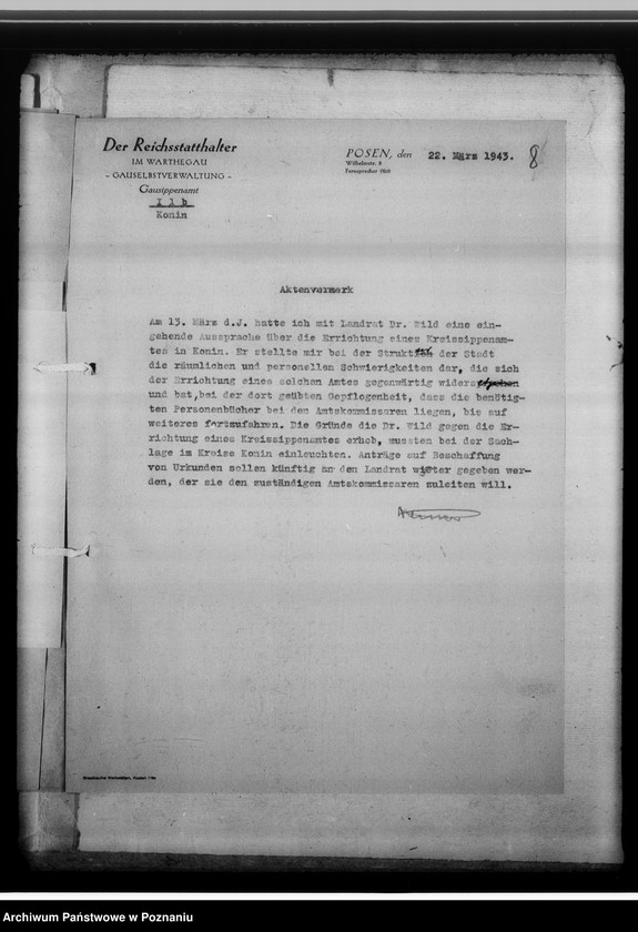 Obraz 12 z jednostki "[Korespondencja w sprawach organizacyjnych], Kreissippenamt Konin"