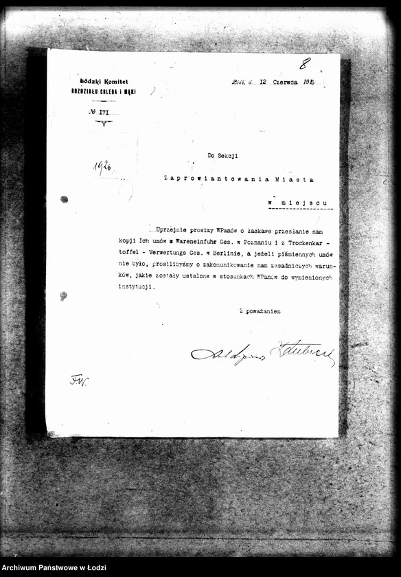 Obraz 15 z jednostki "Korespondencja Sekcji Zaprowiantowania Miasta"