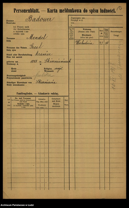 Obraz 15 z jednostki "[Spis ludności Łodzi] Bader - Beierlein"