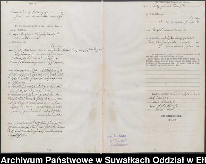 image.from.unit.number "Heiraths-Haupt-Register des Königlichen Preussischen Standes-Amtes Kumilsko Kreis Johannisburg"