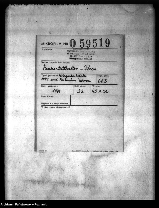 Obraz 2 z jednostki "Kriegssterbefälle 1941 und Formulare hierzu"