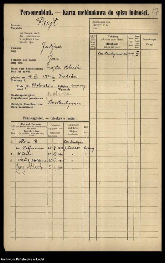 Obraz 19 z jednostki "[Spis ludności Łodzi] Rajssmesser-Rakowienko"
