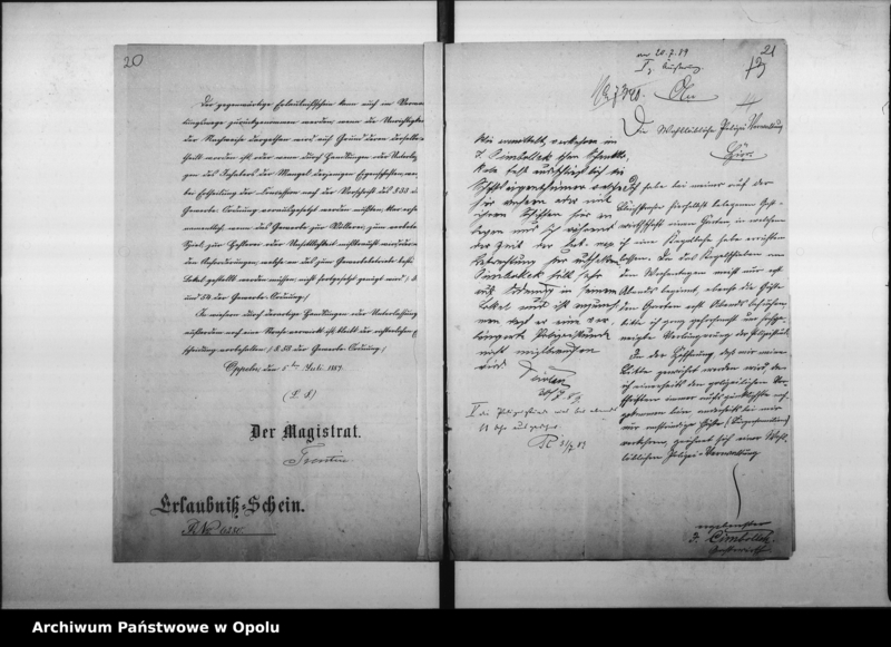 Obraz 20 z jednostki "Acta des Magistrats zu Oppeln betreffend den Gastwirtschaftsbetrieb im Hause No 32 Bleiche Vol: I"