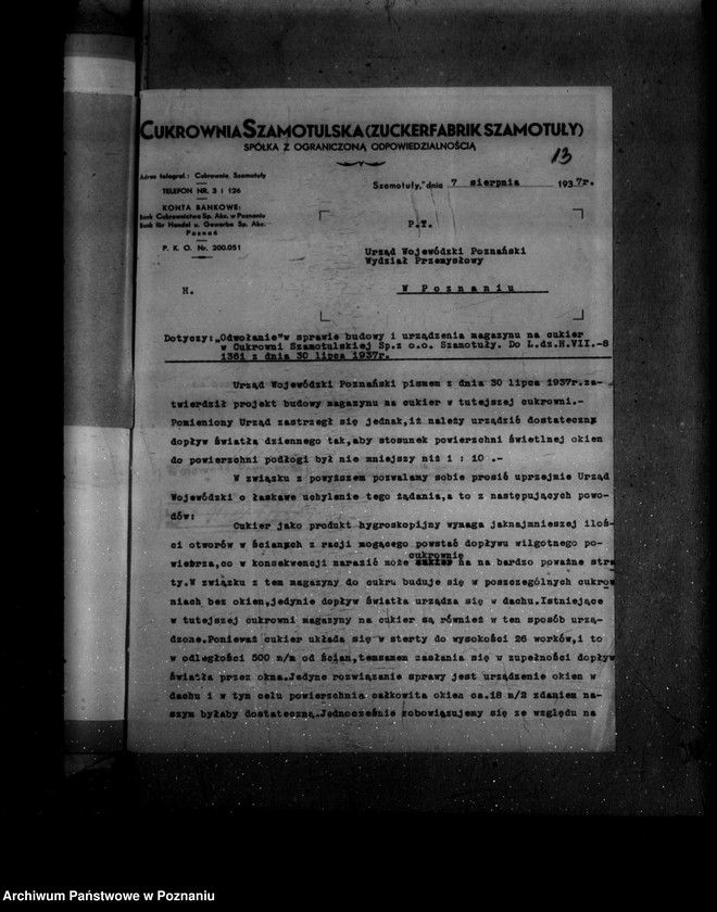 Obraz 18 z jednostki "Zatwierdzenie zakładu przemysłowego .magazynu Cukrownia w Szamotułach Spółka z o. o./"