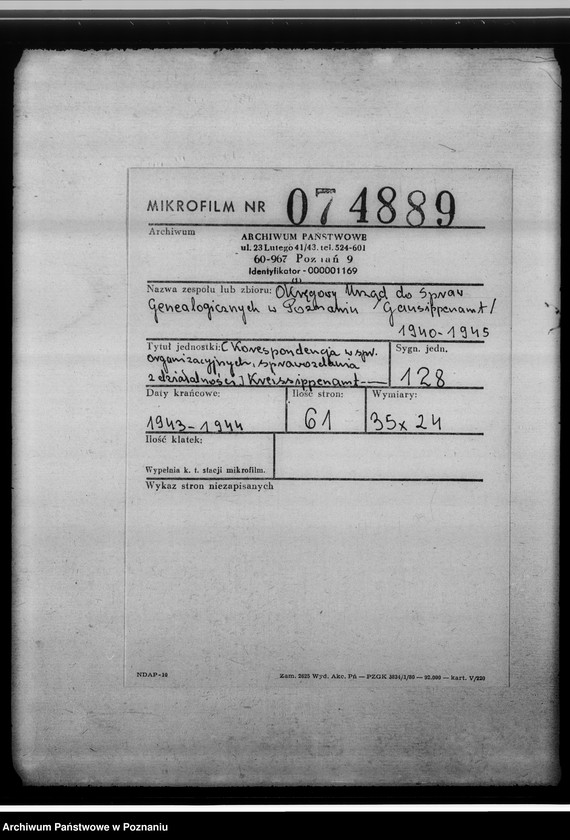 Obraz 2 z jednostki "[Korespondencja w sprawach organizacyjnych, sprawozdanie z działalności], Kreissippenamt Grätz [Grodzisk, powiat nowotomyski]"