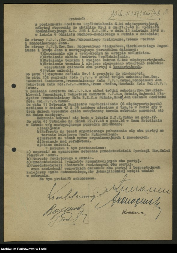 Obraz 20 z jednostki "Koło kolejowe PPS Kutno- protokoły, sprawozdania. Protokoły [z zebrań] aktywu zawodowego."