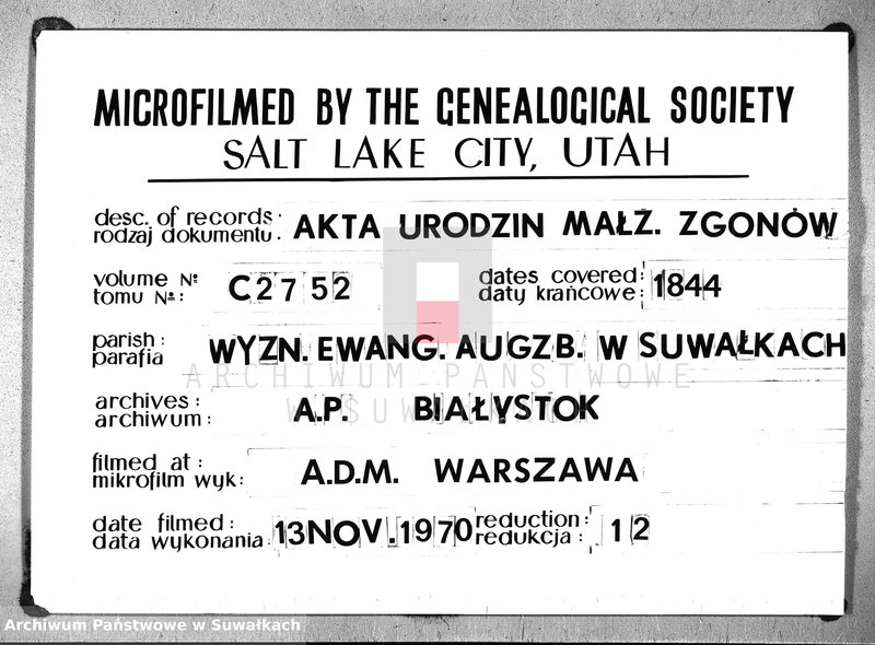 image.from.unit.number "Duplikat Akt Cywilnych Urodzeń, Zaślubień i Zeyść Parafij Ewangelickiey Suwałki pro 1844"