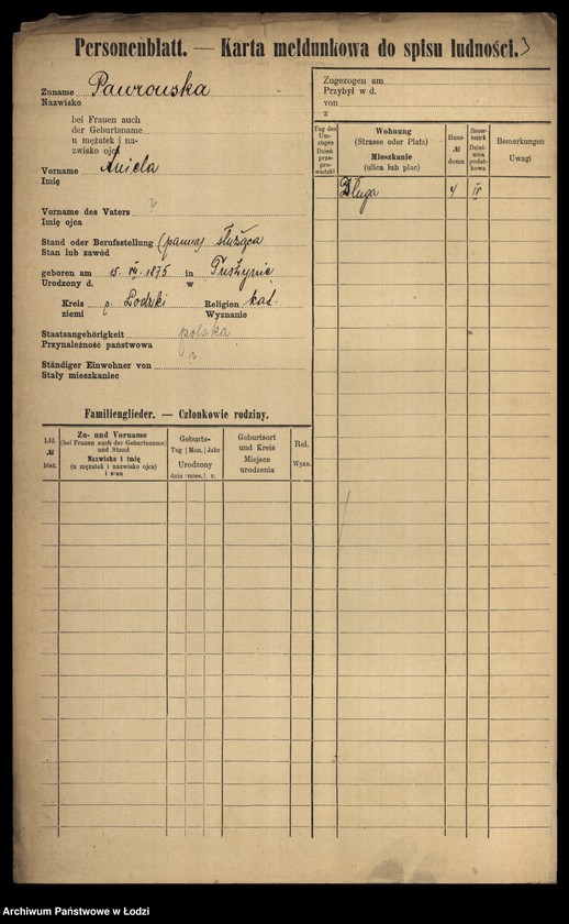Obraz 5 z jednostki "[Spis ludności Łodzi] Pawoniak-Pelc"