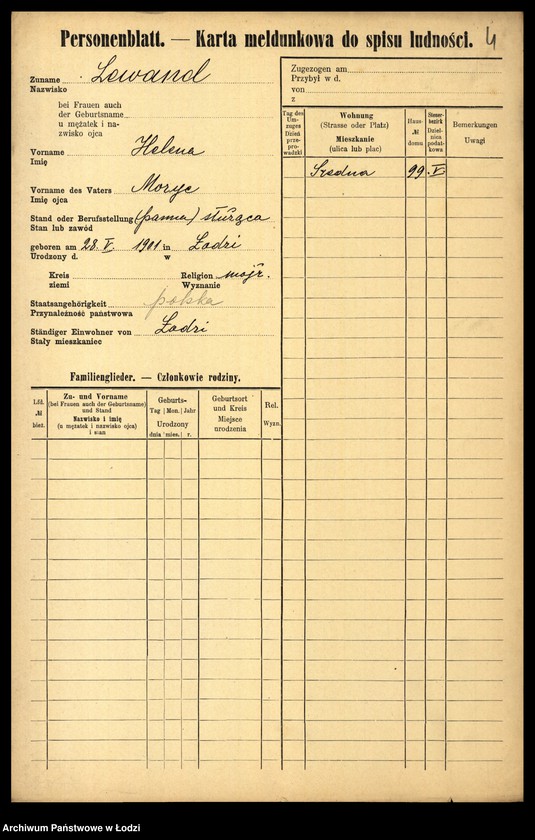 Obraz 6 z jednostki "[Spis ludności Łodzi] Lewan - Lewandowski"
