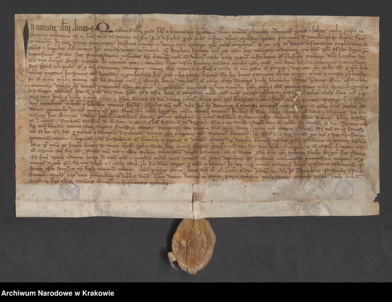 image.from.unit.number "Paweł biskup krakowski zawiera ugodę z Leszkiem księciem krakowskim, sandomierskim i sieradzkim, który za ujęcie i więzienie biskupa oraz wyrządzone"