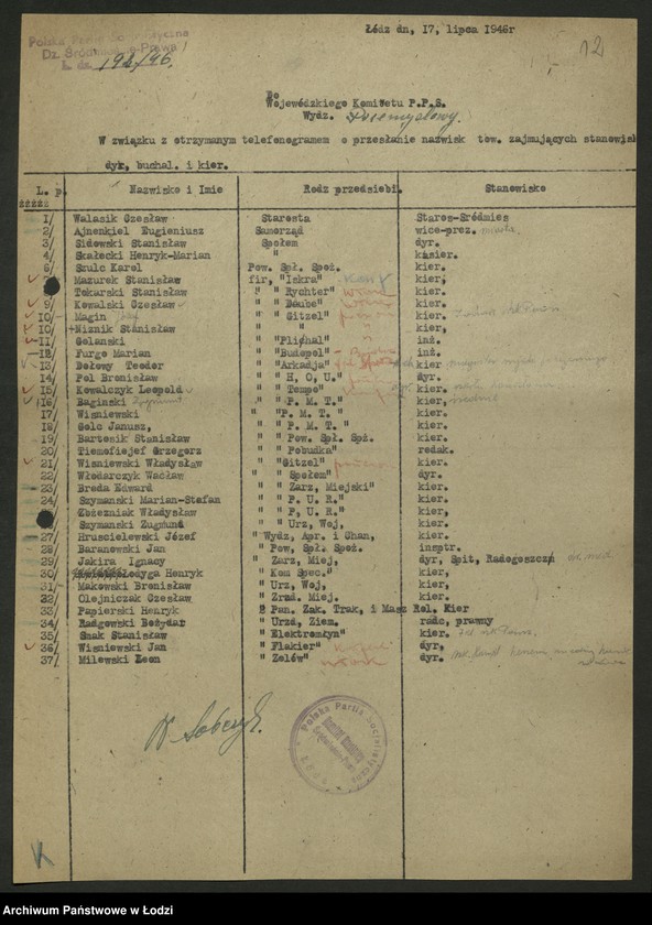 Obraz 13 z jednostki "Wykazy członków PPS na kierowniczych stanowiskach w zakładach pracy"
