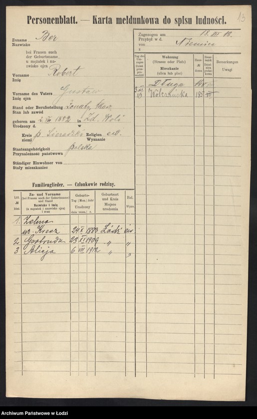 Obraz 15 z jednostki "[Spis ludności Łodzi] Ber - Behr"