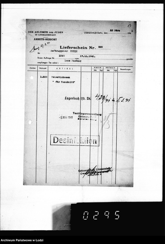 Obraz 17 z jednostki "[Dowody dostawy umundurowania dla intendentury marynarki w Kiel]"