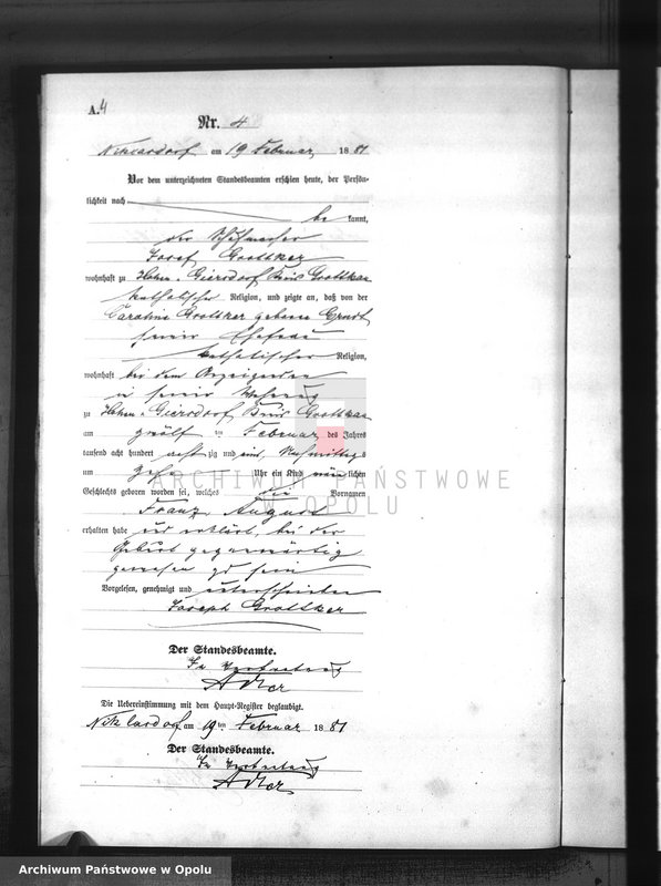 Obraz 7 z jednostki "Geburts-Neben-Register Standesamts Hohen-Giersdorf pro 1881"