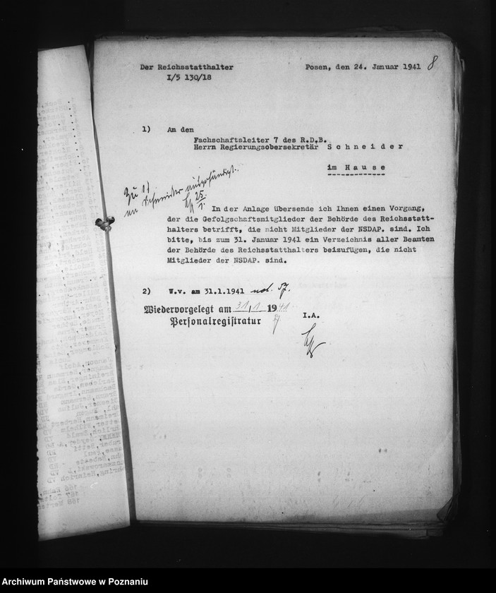 Obraz 12 z jednostki "Überprüfung und Erfassung der Angestelten. Polnische Angestellten des Reichsarchivs und im Referat der Statistik"