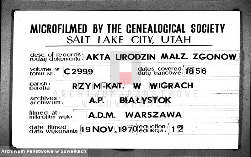 image.from.unit.number "Duplikat akt urodzonych, zaślubionych i zmarłych parafii wigierskiej z roku 1856"