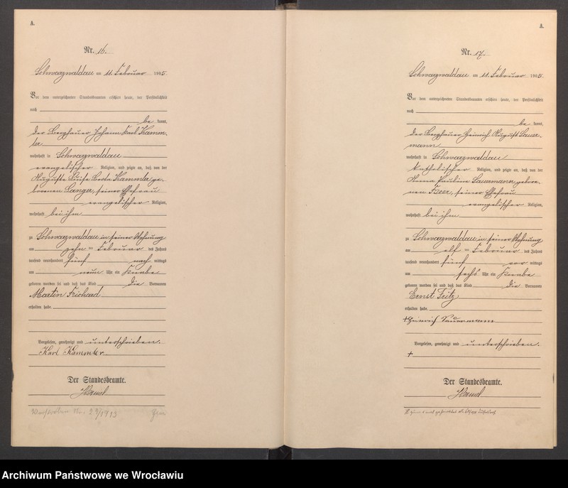 image.from.unit.number "Geburts-Haupt-Register Schwarzwaldau (Czarny Bór) 1905"