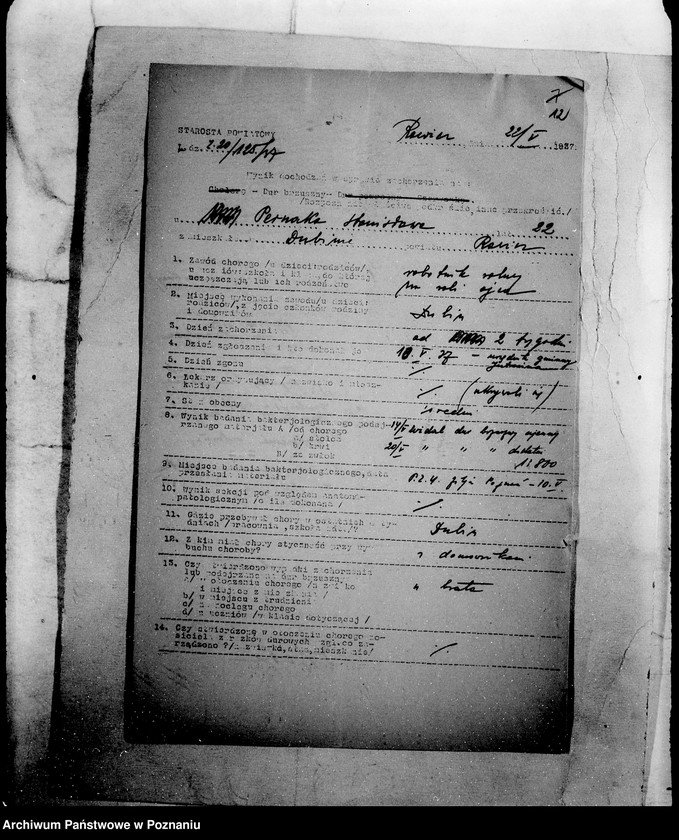 Obraz 16 z jednostki "/Wynik dochodzeń w sprawie zachorzenia na dur brzuszny/"