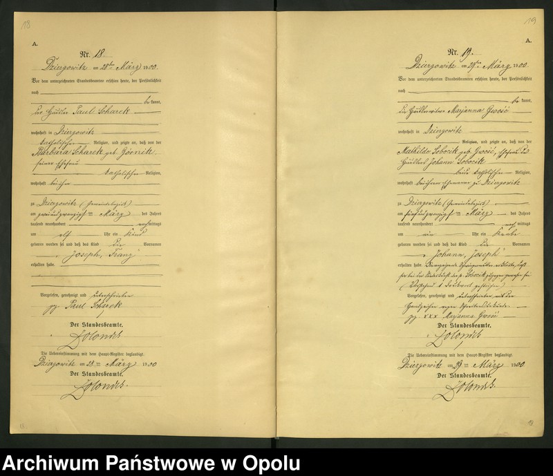 Obraz 13 z jednostki "Urząd Stanu Cywilnego Dziergowice Księga urodzeń rok 1900-02"