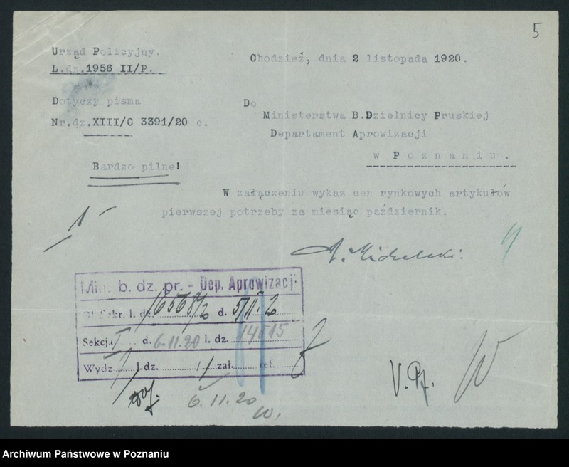 Obraz 7 z jednostki "[Wykazy cen rynkowych na artykuły spożywcze w poszczególnych miastach Województwa Poznańskiego za miesiąc październik 1920 roku]"