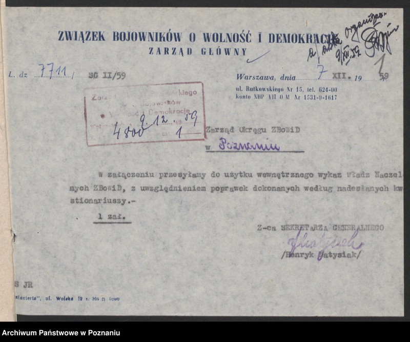 Obraz 9 z jednostki "Wykazy władz naczelnych Związku Bojowników o Wolność i Demokrację."